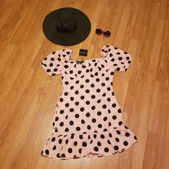 Pink & Black Polka Dot Ruffled Hem Dress - Picture 3 of 6